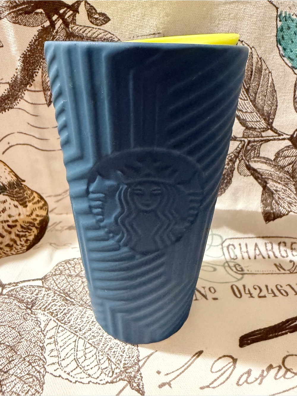 Starbucks Blue Silicone Tumbler with Yellow Lid Accent